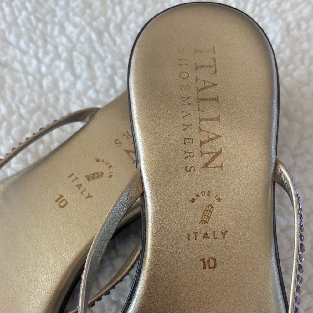 Italian Shoemakers Gold Sandals with Rhinestone Accents - Picture 3 of 4